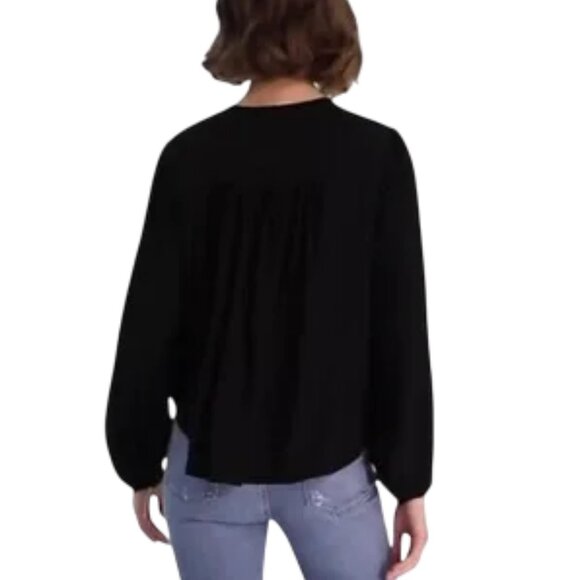Free People black faux wrap hi-low pleated long sleeve top size XS - Picture 2 of 9